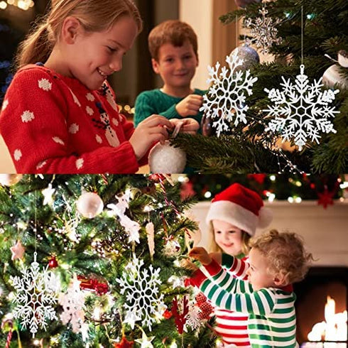 Large Snowflakes Set of 5 White Glittered Snowflakes Huangliao 12" Christmas Decorative Hanging Ornaments Window Decor Winter Outdoor Decorations