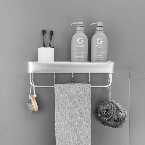 Delysia King Bathroom Shelves with Towel Bar,Wall Mounted Shower Storage Shelves Organizer for Bathroom,Kitchen (Silver)