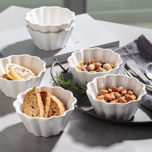 SWEEJAR Porcelain Ramekins for Creme Brulee, 8 Ounce Cupcake Baking Cups, Ceramic Souffle Dishes for Muffin, Chocolates, Truffles, Pastries, Pudding, Set of 6,(White)