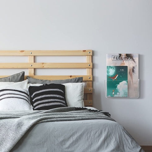 BUTEFO 2 Pack Wall Mount Remote Control Holder Media Organizer Storage Box Plastic Stationery Storage Box for Books Pencils Pens Acrylic Transparent Holder( Large 8.7x4.7inch )