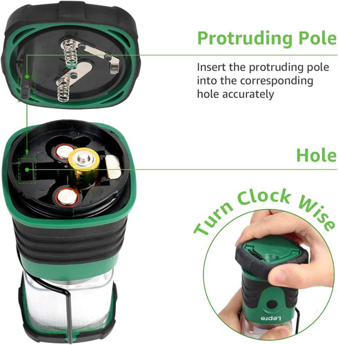 Lepro LED Camping Lantern, Mini Camping Lantern, 350LM, 4 Light Modes, 3 AA Battery Powered Lantern Flashlight for Home, Garden, Hiking, Camping, Emergencies, 2 Packs