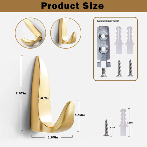 Gold Wall Hooks Coat Hooks 4 Pack Towel Hooks for Bathrooms Heavy Duty Hanging Robe Hooks, Gold Single Hooks for Bathroom Kitchen Garage Home Hotel