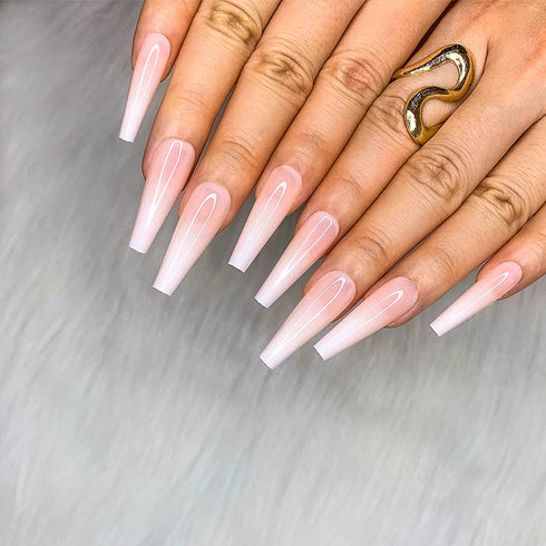 Morily 24pcs Fake Nails Ombre Ballerina Long Coffin Press on Nail False Tips Artificial Finger Manicure for Women and Girls (White)