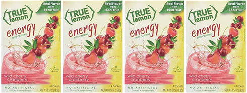 True Lemon (Energy Drinks) Wild Cherry Cranberry 4 boxes, 24ct instant powdered drink mix packets, by True Citrus