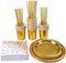 125 Pieces Gold Party Supplies Set Salad/Dessert Dinner Plates Cups Napkins Straws, Napkins, Cups, and Straws for 25 Guests, Bachelorette Party Supplies, Rose Gold And Gold 7inch+9inch Gold