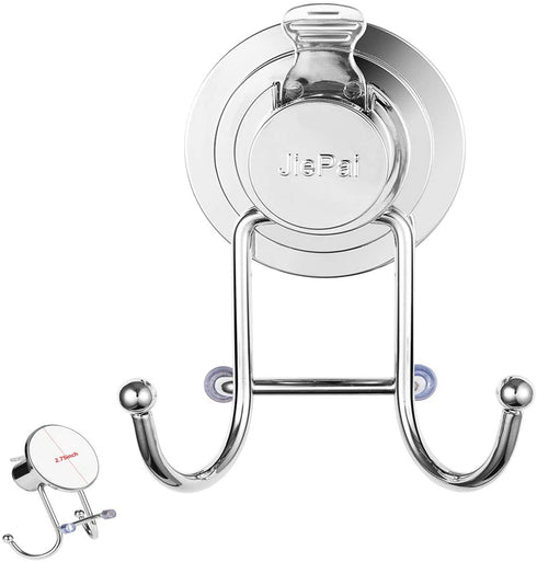 JiePai Suction Cup Towel Hooks,Shower Towel Holder for Bathroom,Suction Shower Towel Rack Organizer for Towel, Bathrobe,Loofah,Coat,Bags,Chrome (2 Pack)