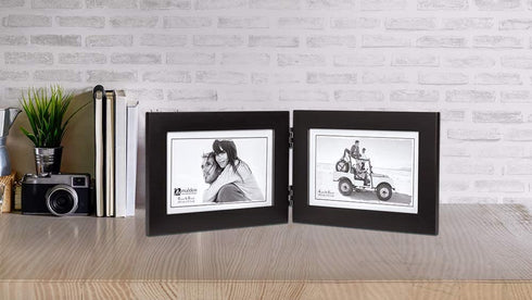 Malden Double Horizontal 4x6 Picture Frame - Wide Real Wood Molding, Real Glass - Black