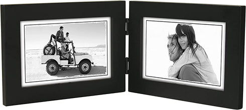 Malden Double Horizontal 4x6 Picture Frame - Wide Real Wood Molding, Real Glass - Black