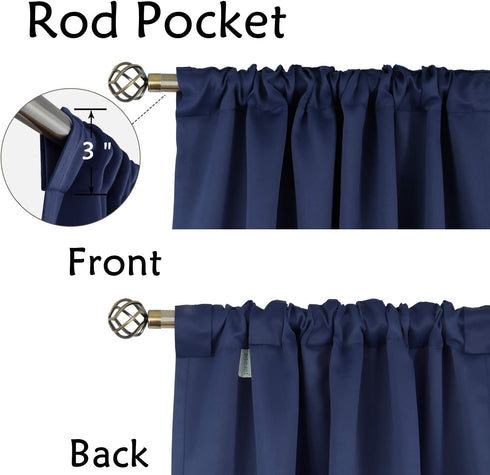 BGment Rod Pocket and Back Tab Blackout Curtains for Bedroom - Thermal Insulated Room Darkening Curtains for Living Room, 42x63 inch, 2 Window Curtain Panels, Navy Blue