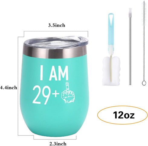 29 Plus One Middle Finger Wine Tumbler 30th Birthday Gifts for Women, Turning 30 Funny Tumbler Gifts Idea for Friends Her Wife Mom Coworkers, 12 Oz Insulated Tumbler Glasses, Mint