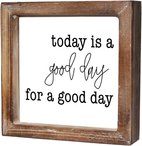 MACVAD Today is A Good Day for A Good Day Inspirational Wood Box Sign for Home Decor,Freestanding Mini Wood Block Sign for Desk,Shelf or Wall Display 6" x 6" x 1.57"