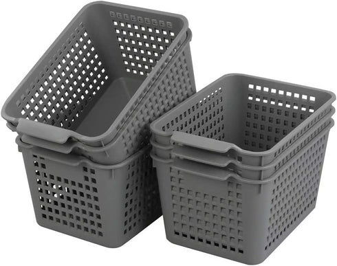 Gloreen Grey Plastic Basket, Weave Storage Baskets Organizer, 6 Packs