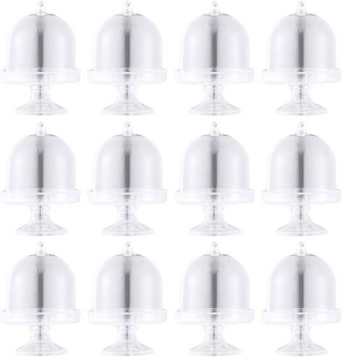 BESTONZON 12pcs Mini Candy Box Plastic Mini Cake Stand Chocolate Cupcake Candy Display Plate with Lid Birthday For Wedding Party Supplies, 3.15x2.16x2.16in (Tranparent)