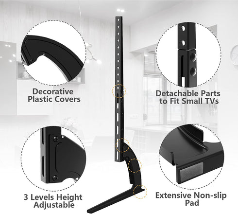 Universal Table Top TV Stand for Most 27 30 32 37 40 43 47 50 55 60 65 inch Plasma LCD LED Flat or Curved Screen TVs with Height Adjustment, VESA Patterns up to 800mm x 500mm, 88 lbs