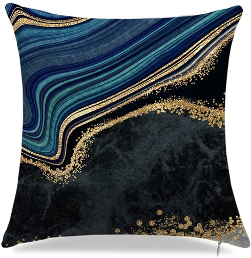 Pillow Covers 18x18, Navy Blue Marble Throw Pillow Covers, Set of 4, Black Gold Decorative Pillowcases, Blue Square Cushion Covers, for Living Room Bed Home Decor Couch Pillows(Navy Blue)