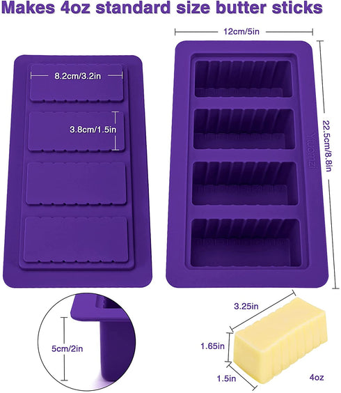 Butter Mold with Lid, Silicone Butter Tray Container for Making 4 Butter Sticks, Food Grade Silicone Butter Molds for Butter Pudding, Ice Cube, Chocolates, Cheesecake (Purple)
