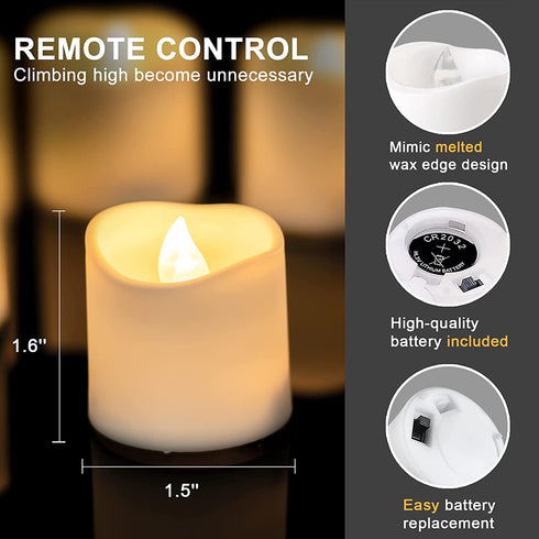 Homemory 12Pack Remote Control Flameless LED Votive Candles, Long Lasting Battery Operated Tea Light with Timers, Electric Fake Candles in Warm White for Wedding & Festival Celebration Decorations