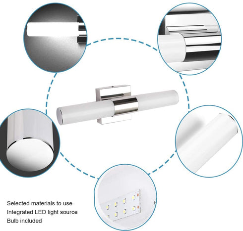 LED Vanity Lights,Joosenhouse Modern Stainless Steel Bathroom Light Fixtures Over Mirror as Make Up Lighting 560lm Daylight Bath Wall Sconces Lamp (8W 15.7inch)