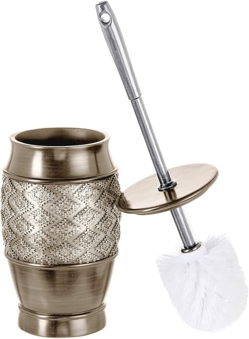 Dublin Decorative Toilet Cleaning Bowl Brush with Holder -(5" x 5" x 15.5"H) Decorative Bowl Scrubber, Space Saving Design, Contemporary Scrubbing Cleaner (Brushed Silver)