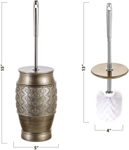 Dublin Decorative Toilet Cleaning Bowl Brush with Holder -(5" x 5" x 15.5"H) Decorative Bowl Scrubber, Space Saving Design, Contemporary Scrubbing Cleaner (Brushed Silver)