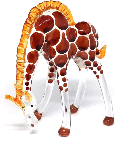 ZOOCRAFT Glass Giraffe Figurine Collectible Hand Blown Safari Miniature Animals Collectibles Home Decoration Set of 2