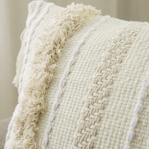 MIULEE Decorative Throw Pillow Cover Tribal Boho Woven Tufted Pillowcase with Tassels Super Soft Pillow Sham Cushion Case for Sofa Couch Bedroom Car Living Room 12X20 Inch Cream White