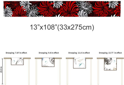Floral Table Runner-Red Black White Cotton linen-Long 108 inche Dresser Scarves,Flower Tablerunner for Kitchen Coffee/Dining Table Bedroom Home Living Room,Scarf Decor for Summer Spring Holiday Dinner