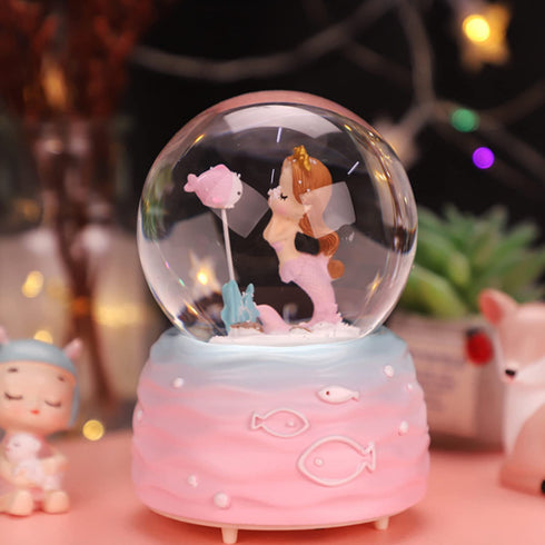 BREIS Snow Globes,Mermaid Snowglobes with Musical,LED Lights, Gifts for Girls,Birthday Christmas Festival Gift for 5-12 Year Old Girls (Pink)