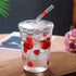 300ml Glass Water Cup with Straw and Lid, Cute Strawberry Mug Glass Milk Bottle Water Juice Smoothie Drinking Cup for Home Office School
