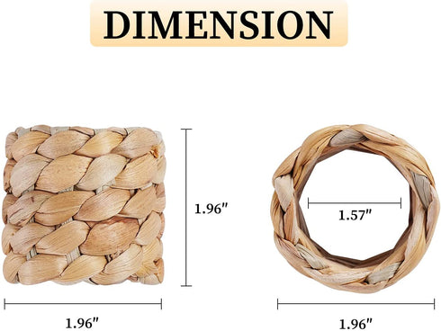WOHIWO Napkin Rings Set of 12, Farmhouse Napkin Rings Handmade by Natural Water Hyacinth, Woven Napkin Rings for Christmas, Party, Wedding, Supplies for Dinner Table Decoration