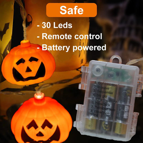 GameXcel Halloween Pumpkin Lanterns String Lights, 16.4FT 30 LEDs Jack O Lantern Lights with Remote Control & Timer 8 Lighting Modes Battery-Powered for Halloween Decorations Indoor Outdoor Decor