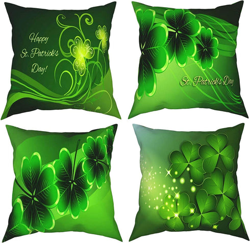 Throw Pillow Covers 20"X20", Happy Saint Patricks Day Clover Decorative Pillow Covers Set of 4