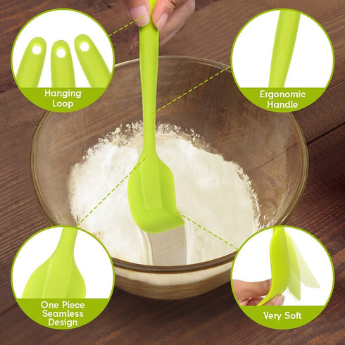 Rivvi Silicone Rubber Spatula Set of 14 includes 2 Mini Spoons and Piping Tips Set for Baking Cooking Mixing Heat Resistant Non-Stick Dishwasher Safe Small Cream Cake Spatulas Scraper Kitchen Utensils
