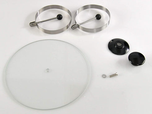 Home-X - Bacon and Eggs Cookware Set Includes Two Stainless Steel Egg Rings and Clear Tempered Glass Bacon Press