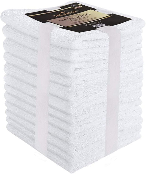 Talvania Cotton Washcloths - 13? X 13? 100% Pure Ring Spun Cotton Towels 600 GSM Soft and Absorbent, Long Lasting, Pack of 12 Face Wash Towel (White)