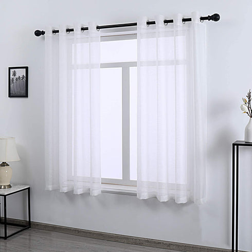DONREN 45 Inch White Sheer Curtains Luxury Soft Short Textured Sheer Grommet Curtain Drapes for Kids Room 52 Inches Wide 2 Panels