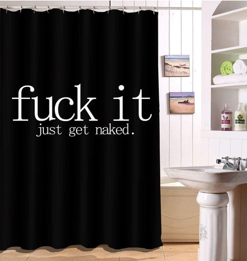 LB Fuck It Get Naked Shower Curtain Funny Quotes Black and White Shower Curtains for Adults Men Women Bathroom Decor with 12 Hooks 72x72 inch Waterproof Polyester Fabric