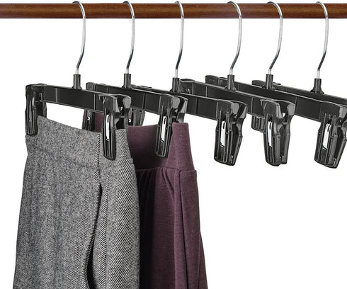 Titan Mall Pants Hangers 30 Pack 10 Inch Black Plastic Skirt Hanger with Non-Slip Big Clips and 360 Rotatable Hook, Durable and Sturdy Plastic Hanger, Elegant and Economical for Hanging Pants