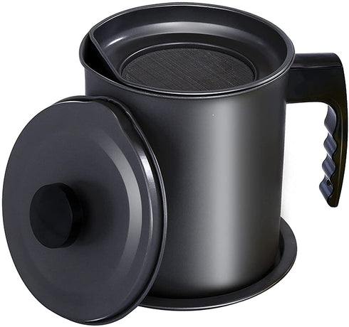 KEOUKE Bacon Grease Container with Strainer - 1.3L / 5.2 Cups Oil Storage Grease Keeper Iron Can for Cooking Oil, Frying Oil with Replaceable Cleaning Brush