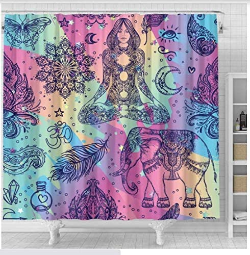 Finish It! 72 inch X 72 Inch Premium Bohemian Rainbow Shower Curtain Helps Create a Beautiful Secret Boho Spa Space in Your Bathroom