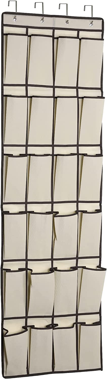 Over the Door Shoe Organizer, 2 Pack Laigoo Hanging Shoe organizer with 24 Large Fabric Pockets, with 4 Hooks Shoe Storage Rack Organizer for Closet Bedroom Bathroom Pantry?60 x 20 inch, Beige)