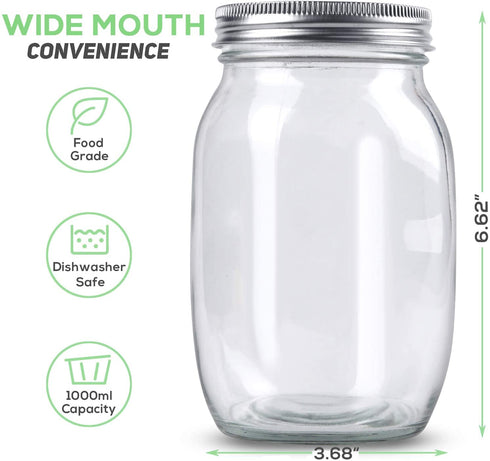 Sprouting Jar Kit - 2 Wide Mouth Mason Jars with 316 Stainless Steel Screen Sprout Lids, Tray,Stand and Brush | Seed Sprouter Set Germination Kit for Growing Broccoli, Alfalfa, Mung Bean (Black)