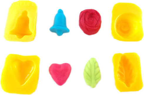 Flexible Molds - Leaf, Rose, Heart, Bell (4 cavity) - Cream Cheese Mint Molds - Candy Melts - Fondant - Caramels - Soft Candy Molds