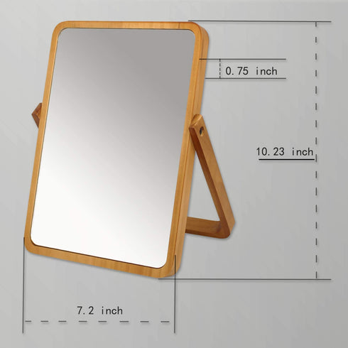 Vertical Wood Vanity Table Mirror Stand Makeup Mirror Swivel at Multiple Angles for Bedroom Living Room and Makeup Desk