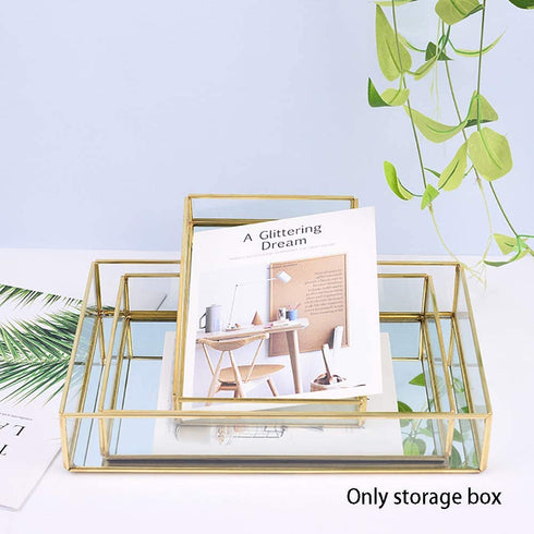 BEYST Glass Mirror Storage Tray, Rectangle Dressing Table Makeup Tray with Gold Wire, Jewelry Perfume Organizer for Vanity, Dresser, Bathroom, Bedroom