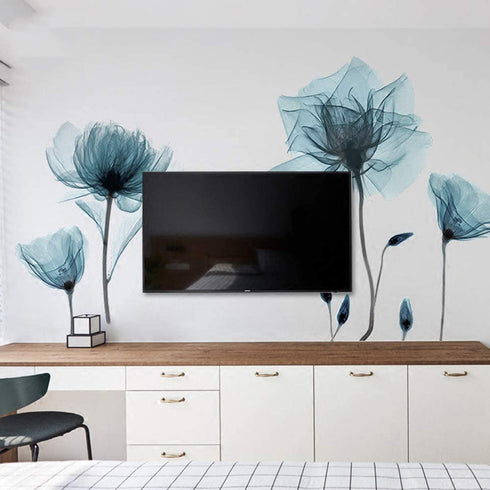 M ACHOOSE Blue Flower Wall Decals Wall Stickers Peel and Stick Removable Decal Stick DIY Wall Art Murals Home Wall Decor for Bedroom Living Room Classroom Office Wall Decaoration