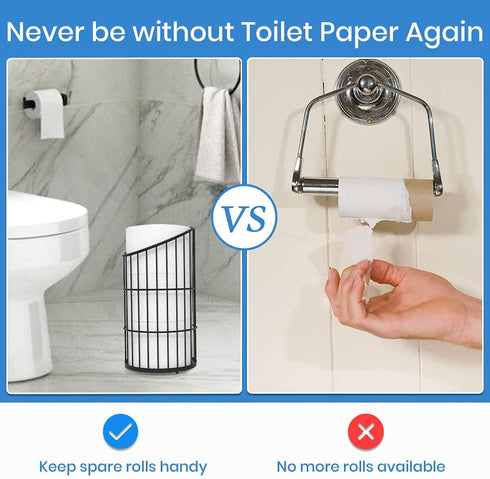 Toilet Paper Holder Stand Bathroom Toilet Paper Storage Tissue Roll Paper Reserve Holder for 3 Spare Mega Rolls-Black