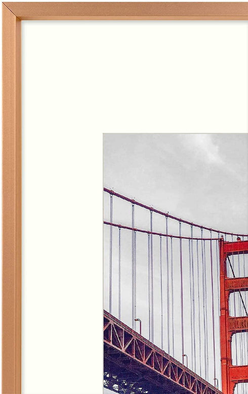 Frametory, 11x14 Aluminum Photo Frame with Ivory Color Mat for 8x10 Picture & Real Glass, Metal Picture Frame Collection (Rose Gold, 1-Pack)
