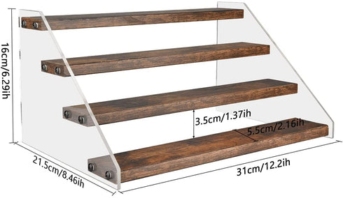 Bcozlux Wood Display Stand, 4 Tier Clear Acrylic Display Shelf Riser Organizer for Vendors, Pop Figures, Cupcakes, Collectibles Storage, Rustic Brown and Black