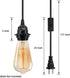Plug in Hanging Light Kit, Industrial Pendant Lighting Fixture, E26 E27 Retro Hanging Lights with Plug in Cord, 14.76 FT Cord with On/Off Switch Hanging Lamp Fixture for Living Room Bedroom